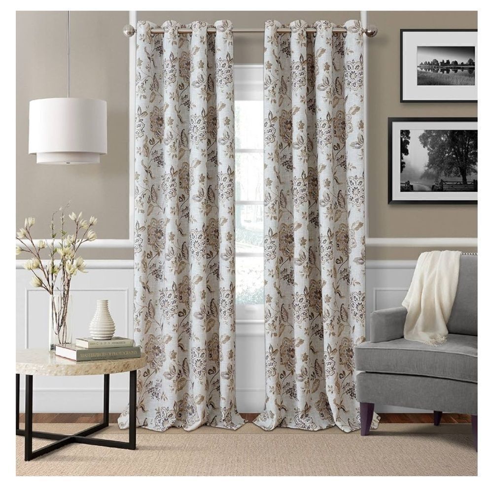 Elrene Home Sorrento Jacobean Floral Darkening single panel, 52 x 84” Natural
